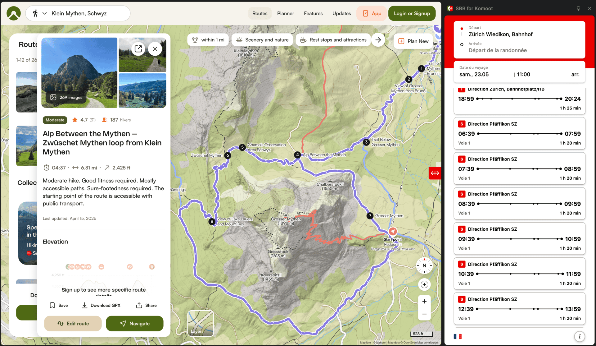 SBB for Komoot browser extension screenshot